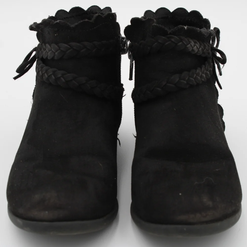 Girls Toddler Size 11 Black Microsuede Ankle Boots with Braided Straps